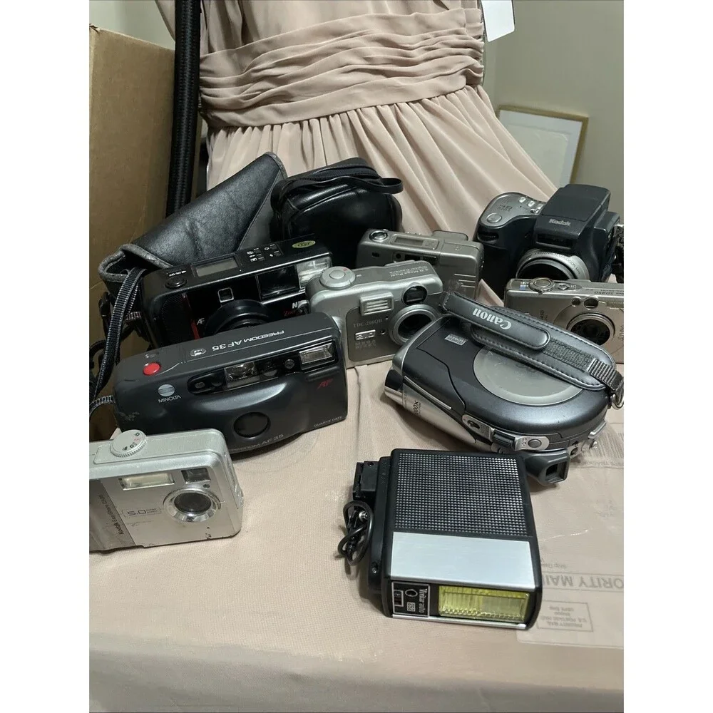 Lot of 9 Cameras, Video, Flash - Parts Only- Not Tested Some Broken PARTS ONLY